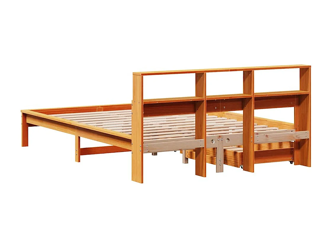 Lit bibliothèque sans matelas cire marron 150x200 cm pin massif