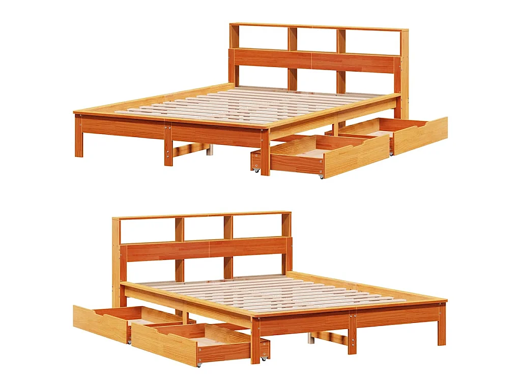 Cama com estante sem colchão 150x200 cm pinho maciço