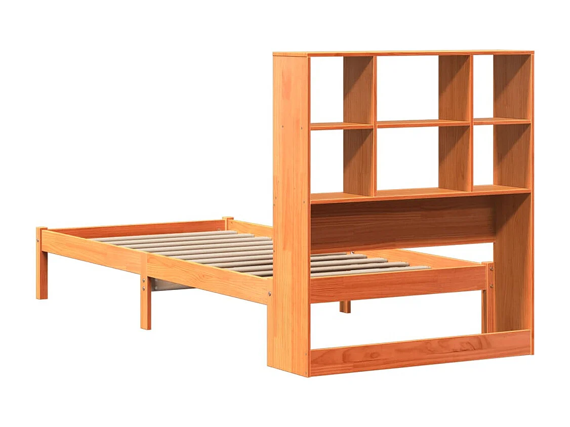 Lit bibliothèque sans matelas cire marron 90x200 cm pin massif