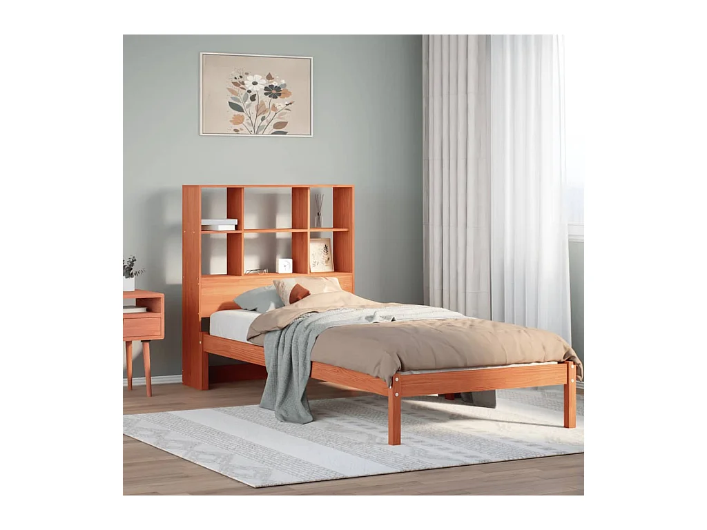 Lit bibliothèque sans matelas cire marron 90x200 cm pin massif