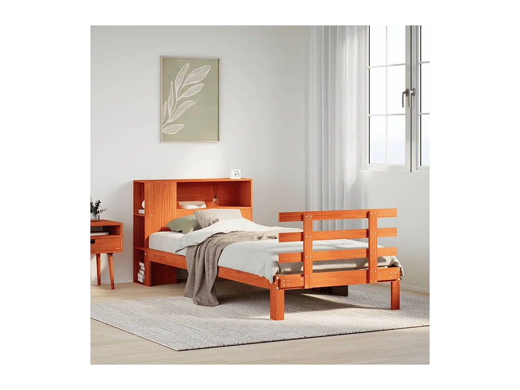 Lit bibliothèque sans matelas cire marron 75x190 cm pin massif