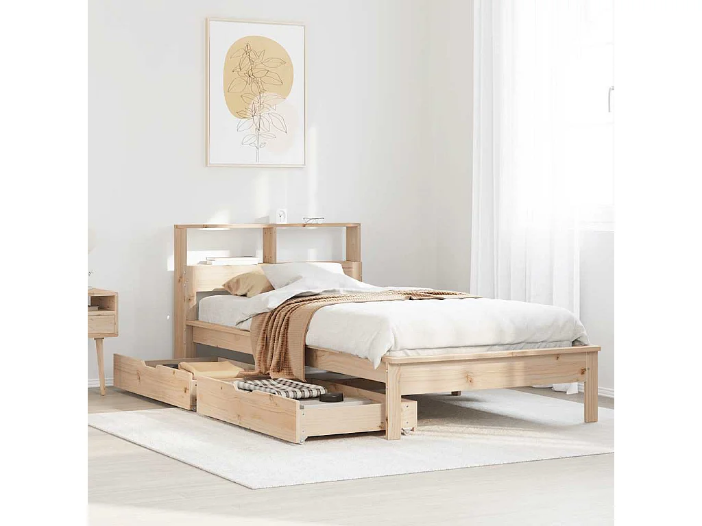 Lit bibliothèque sans matelas 75x190 cm bois de pin massif