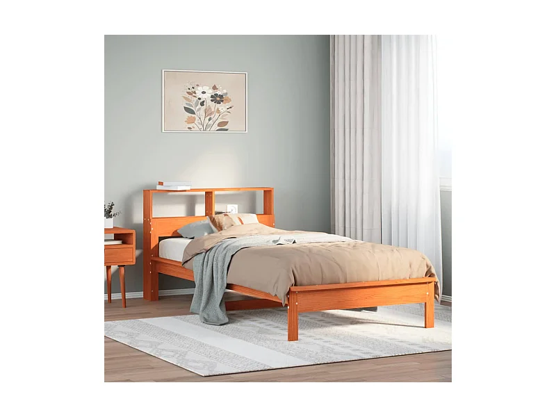 Massivholzbett mit Regal ohne Matratze Wachsbraun 90x190 cm