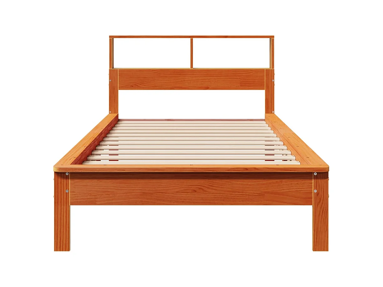 Lit bibliothèque sans matelas cire marron 90x190 cm pin massif