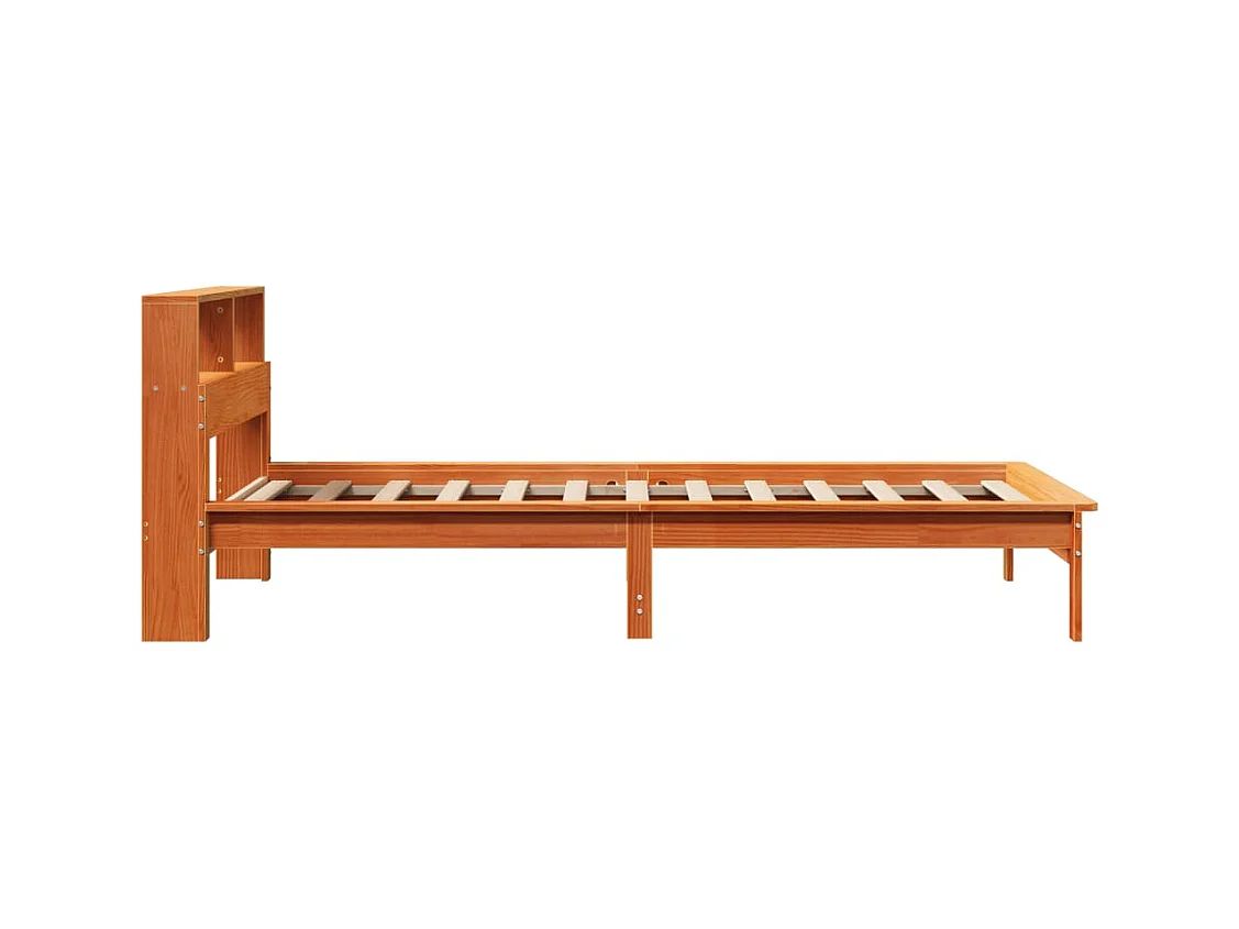 Lit bibliothèque sans matelas cire marron 90x190 cm pin massif