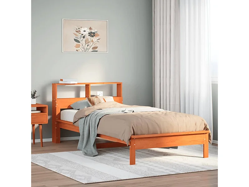 Letto Libreria senza Materasso Marrone Cera 90x190 cm in Pino