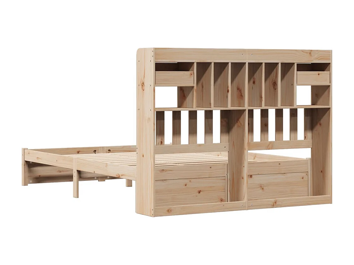 Lit bibliothèque sans matelas 140x200 cm bois massif de pin
