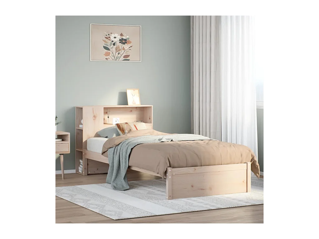 Lit bibliothèque sans matelas 100x200 cm bois massif de pin