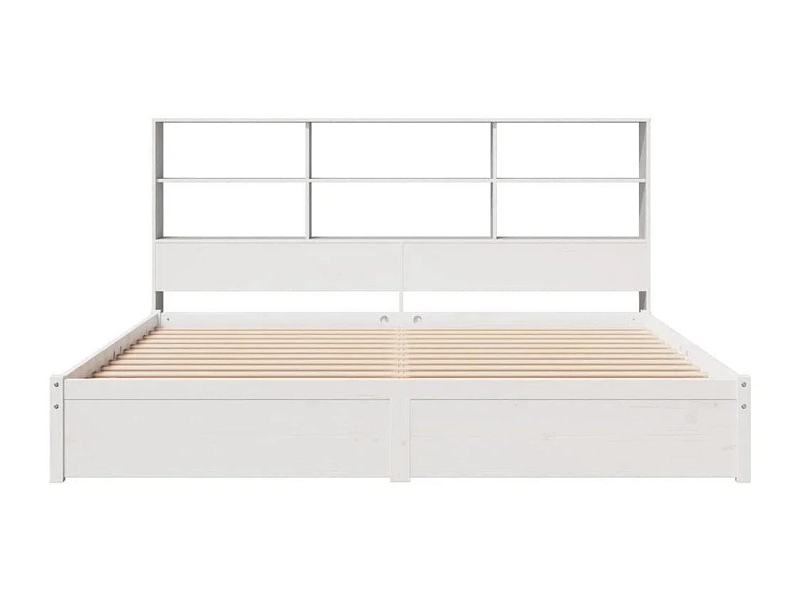 Lit bibliothèque sans matelas blanc 200x200 cm bois pin massif