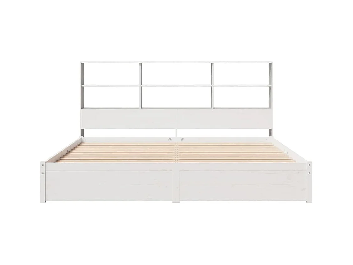 Lit bibliothèque sans matelas blanc 200x200 cm bois pin massif