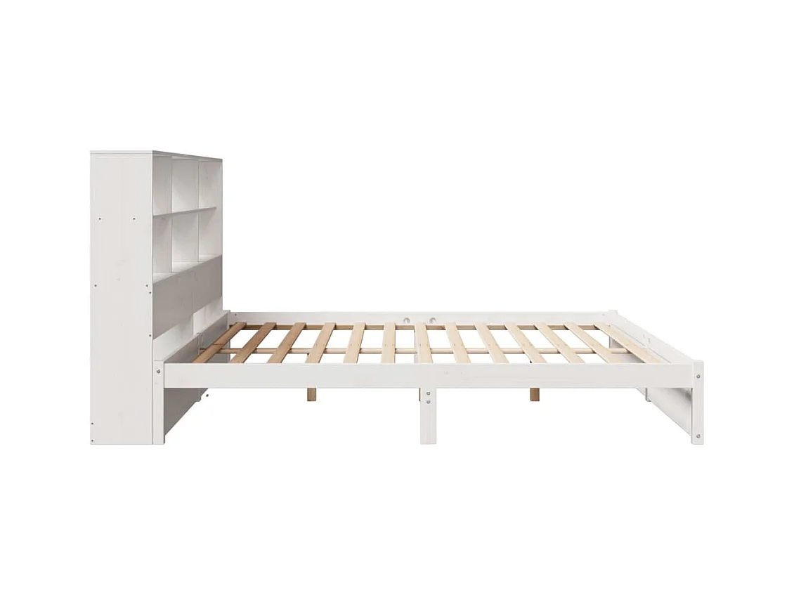 Lit bibliothèque sans matelas blanc 200x200 cm bois pin massif