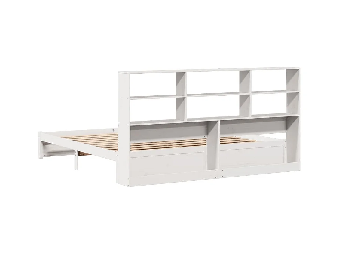 Lit bibliothèque sans matelas blanc 200x200 cm bois pin massif