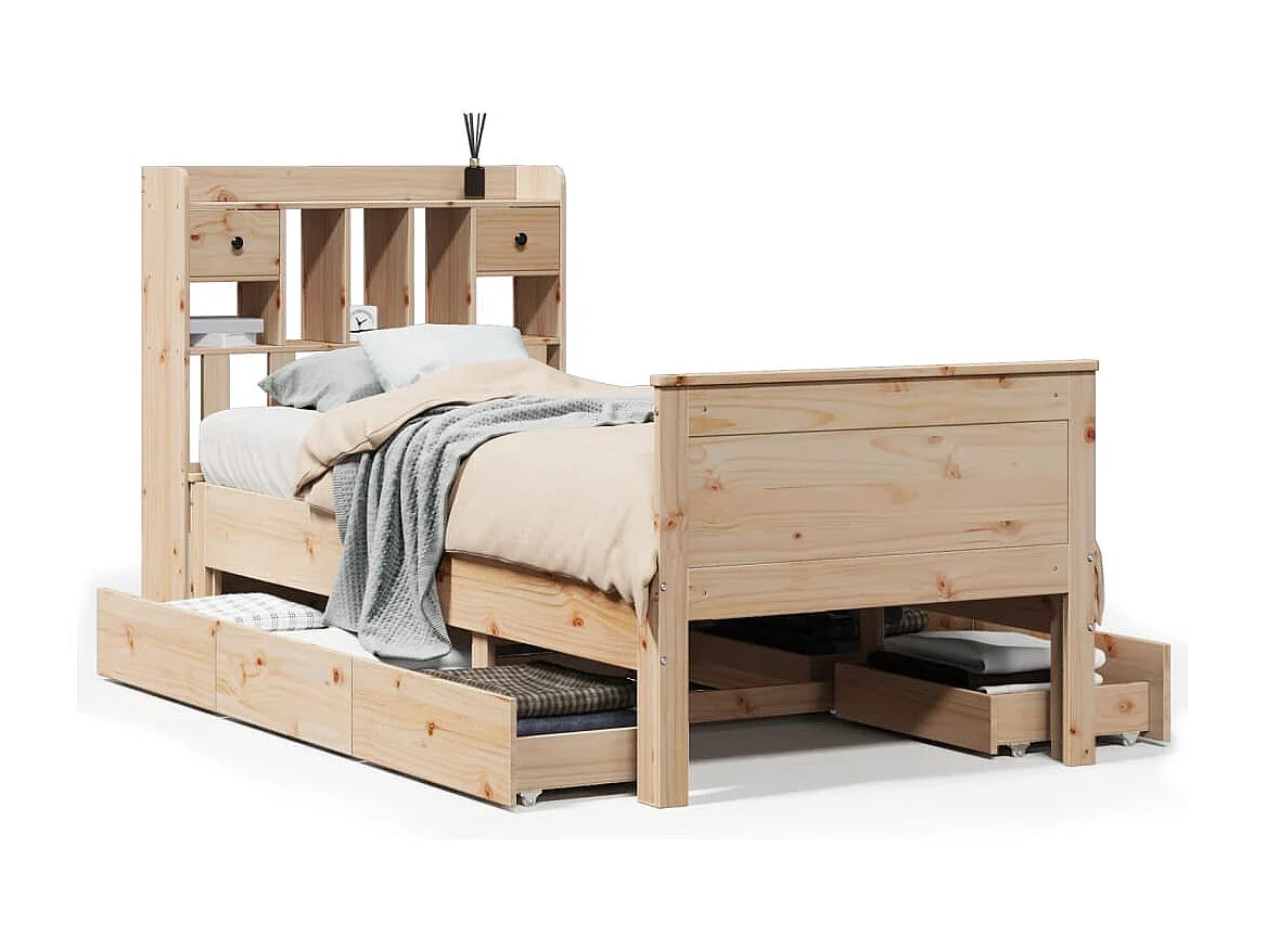 Cama con estantería sin colchón madera maciza de pino 90x190 cm