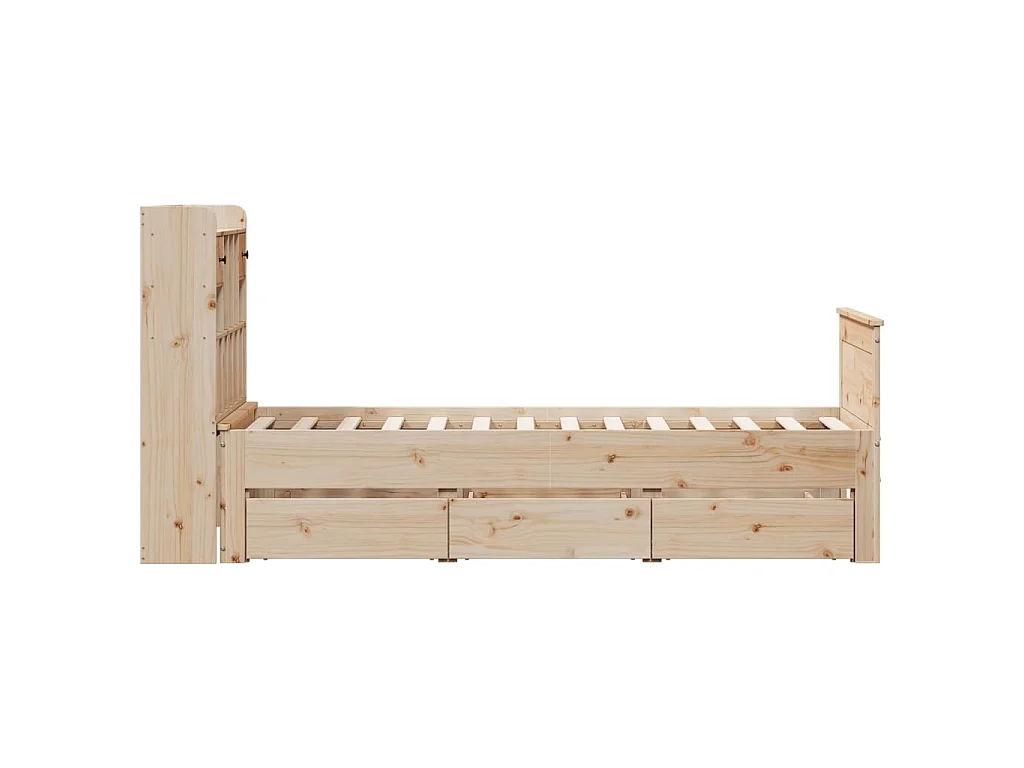 Bed met boekenkast zonder matras massief grenenhout 90x190 cm