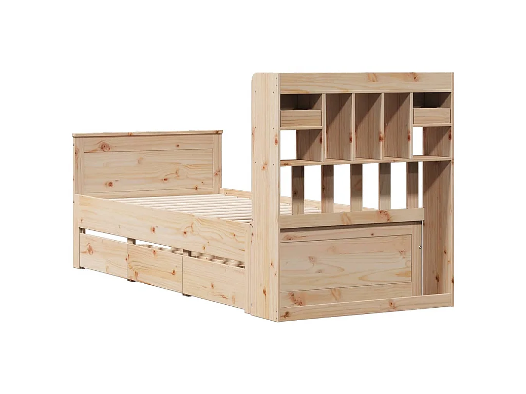 Bed met boekenkast zonder matras massief grenenhout 90x190 cm