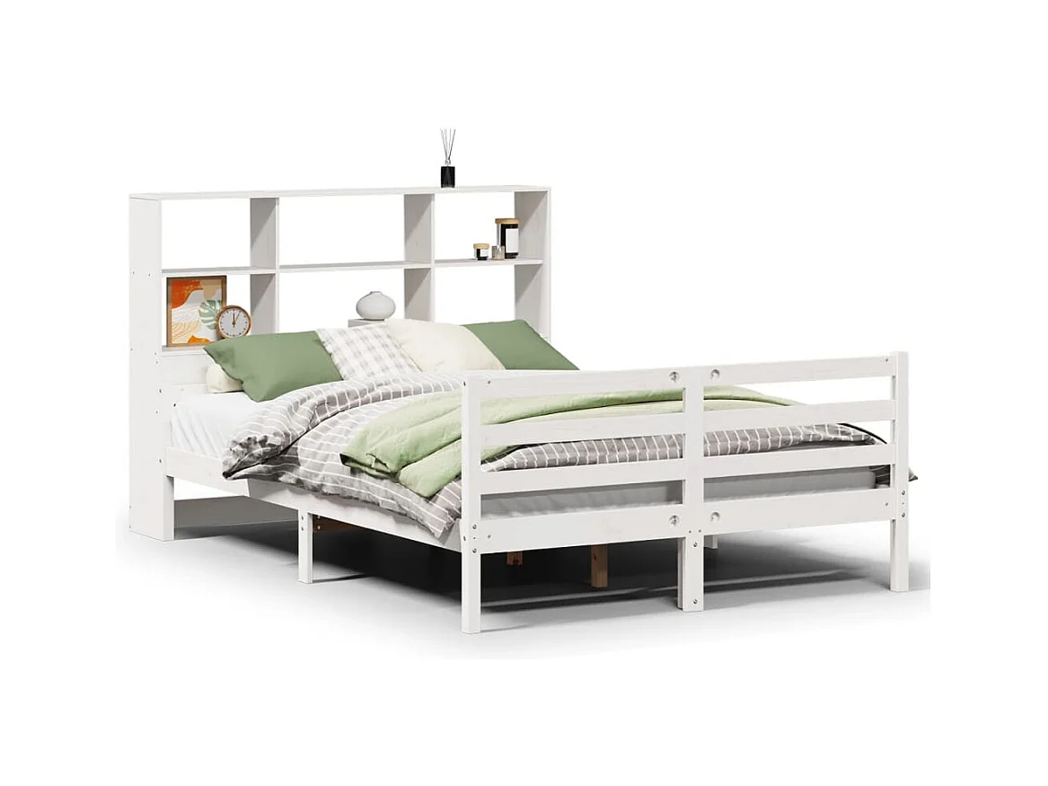 Lit bibliothèque sans matelas blanc 140x200 cm bois pin massif