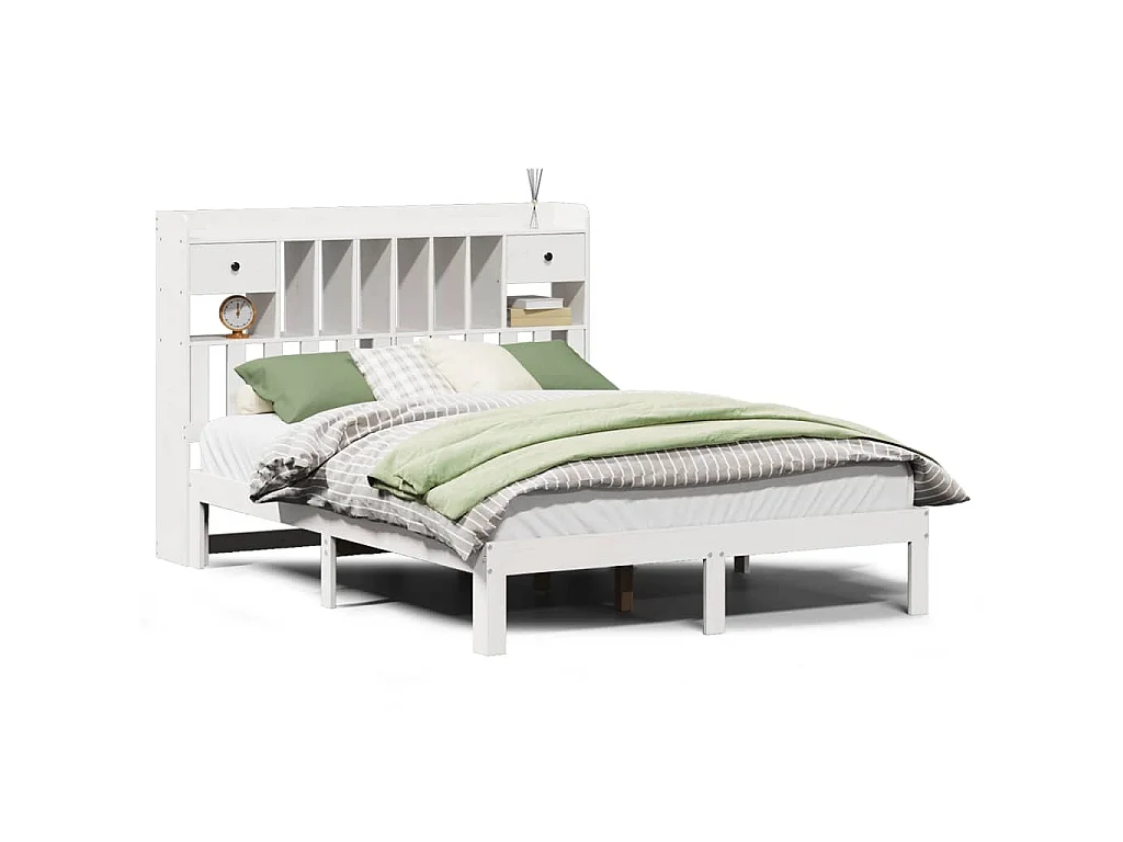 Cama com estante sem colchão 140x200 cm pinho maciço branco
