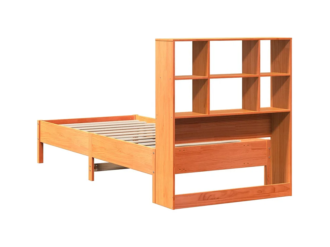 Lit bibliothèque sans matelas cire marron 90x200 cm pin massif