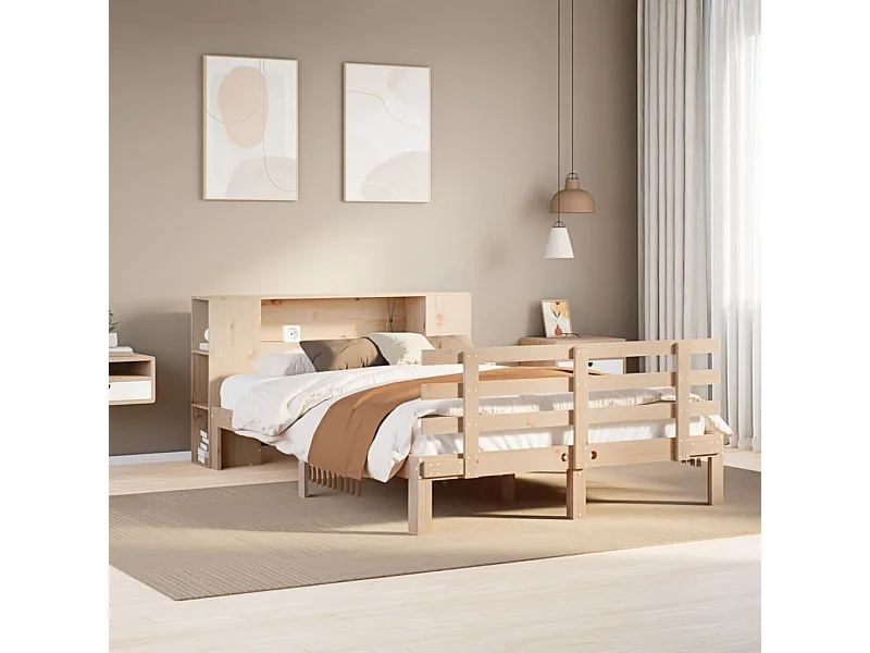 Bed met boekenkast zonder matras massief grenenhout 120x200 cm