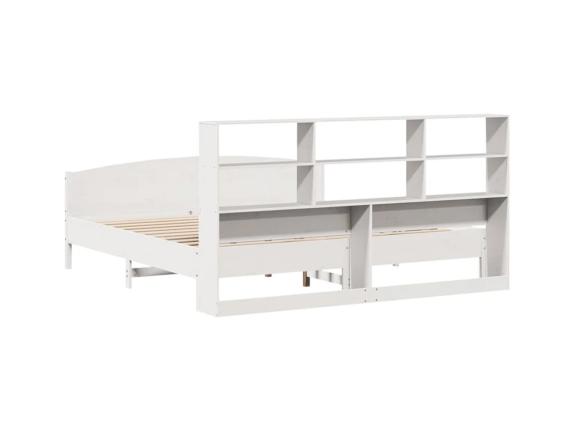 Lit bibliothèque sans matelas blanc 200x200 cm bois pin massif