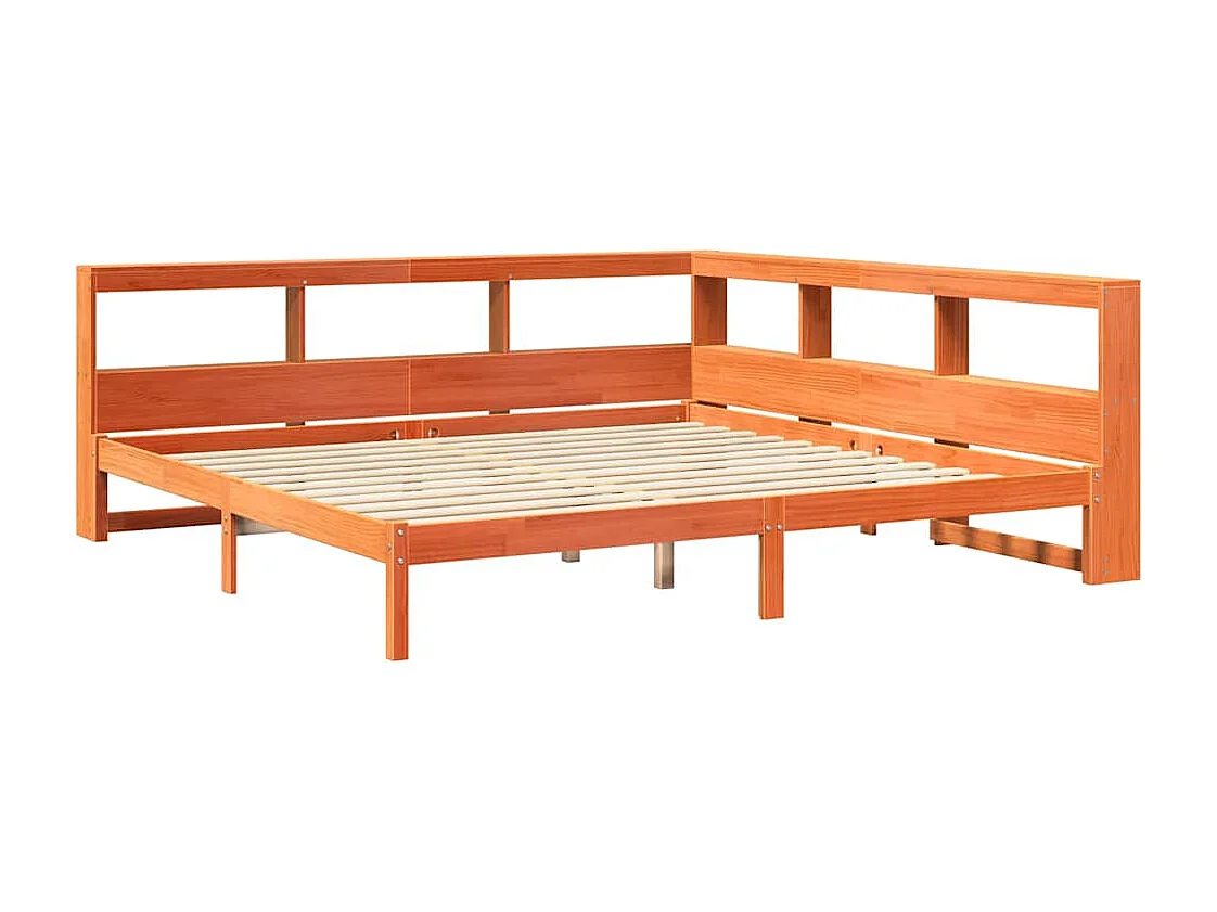 Massivholzbett mit Regal ohne Matratze Wachsbraun 180x200 cm