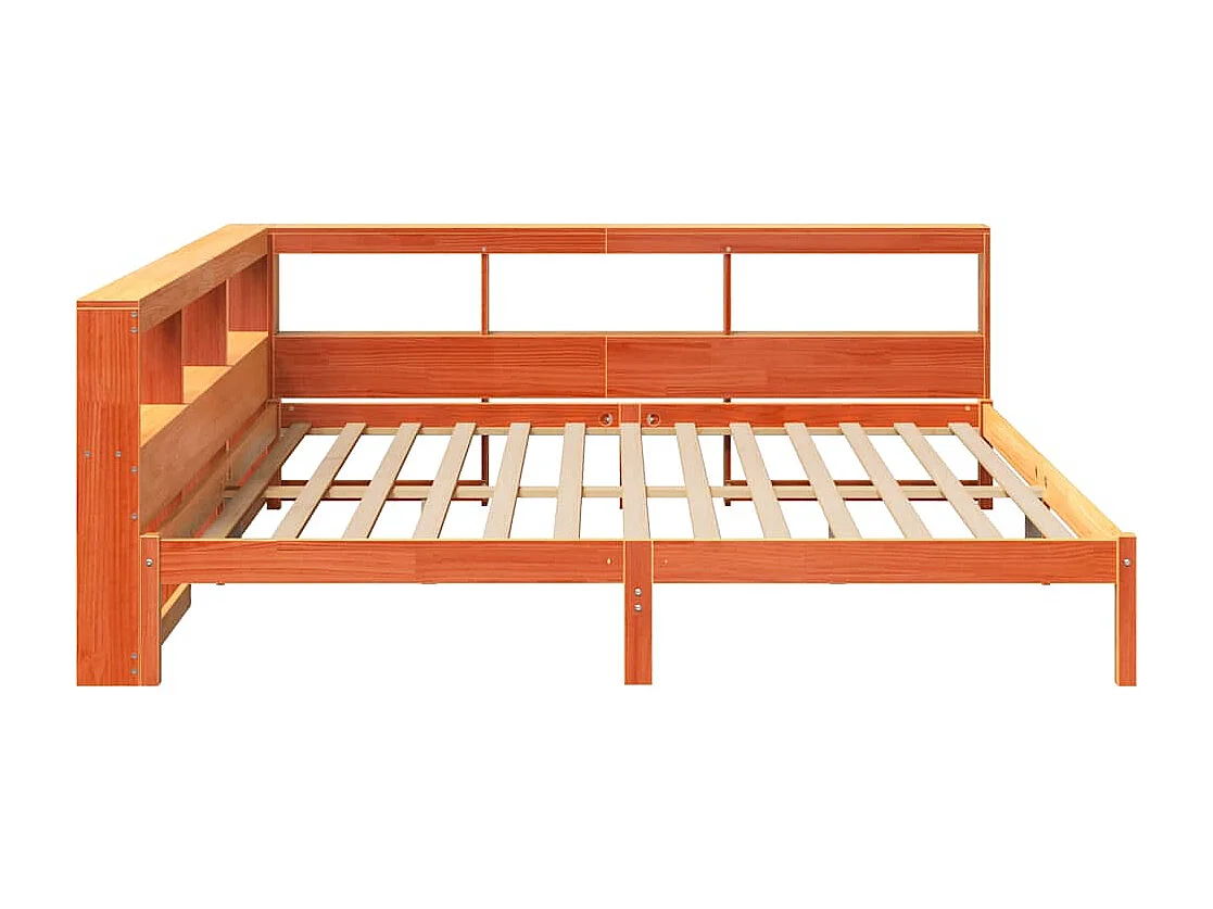 Massivholzbett mit Regal ohne Matratze Wachsbraun 180x200 cm