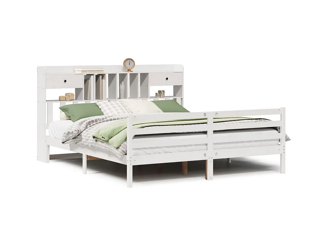 Lit bibliothèque sans matelas blanc 180x200 cm bois pin massif