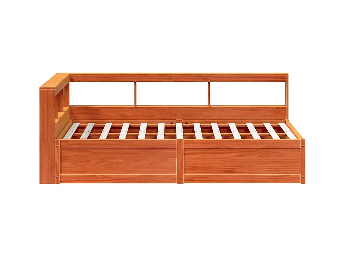 Lit bibliothèque sans matelas cire marron 140x190 cm pin massif