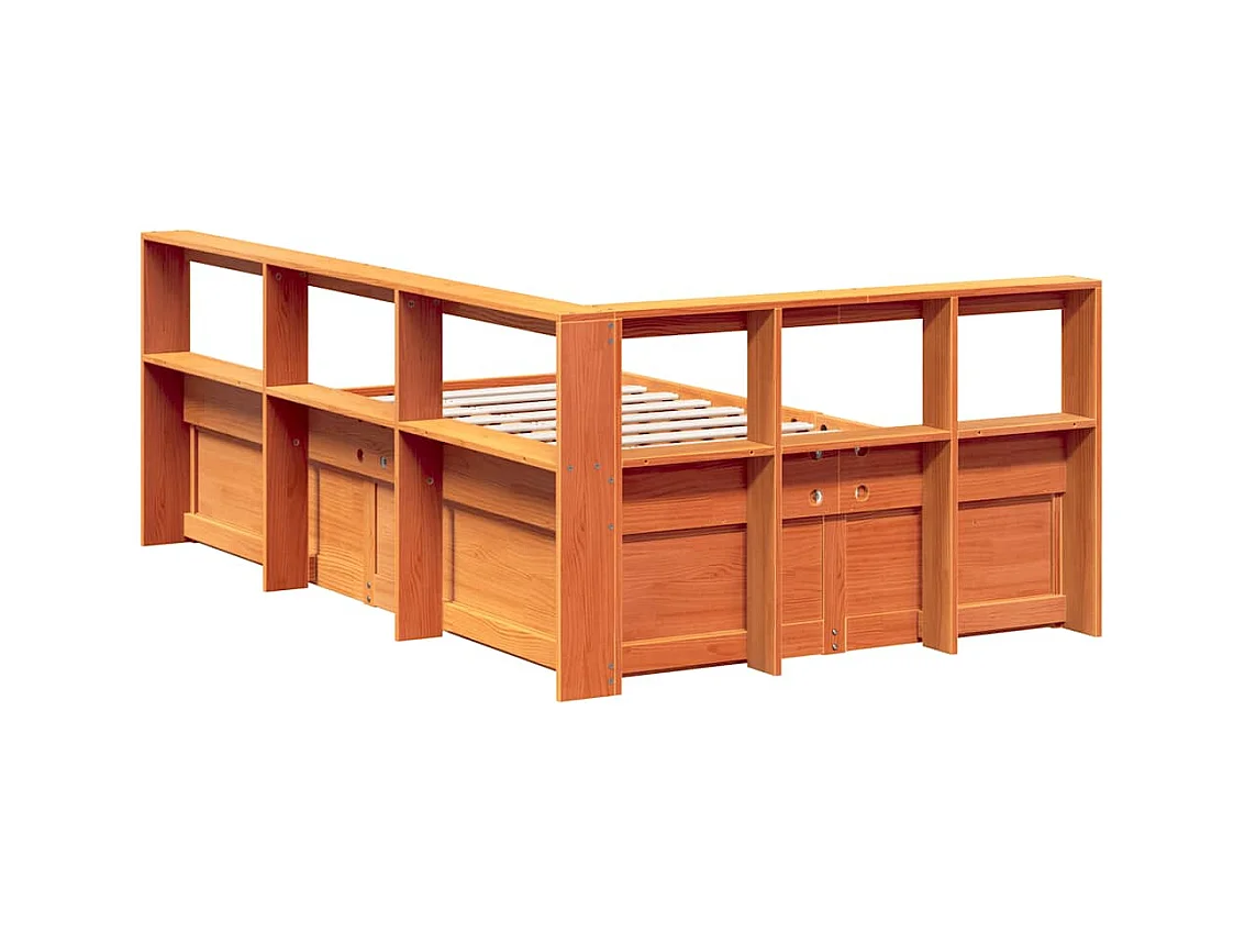 Lit bibliothèque sans matelas cire marron 140x190 cm pin massif