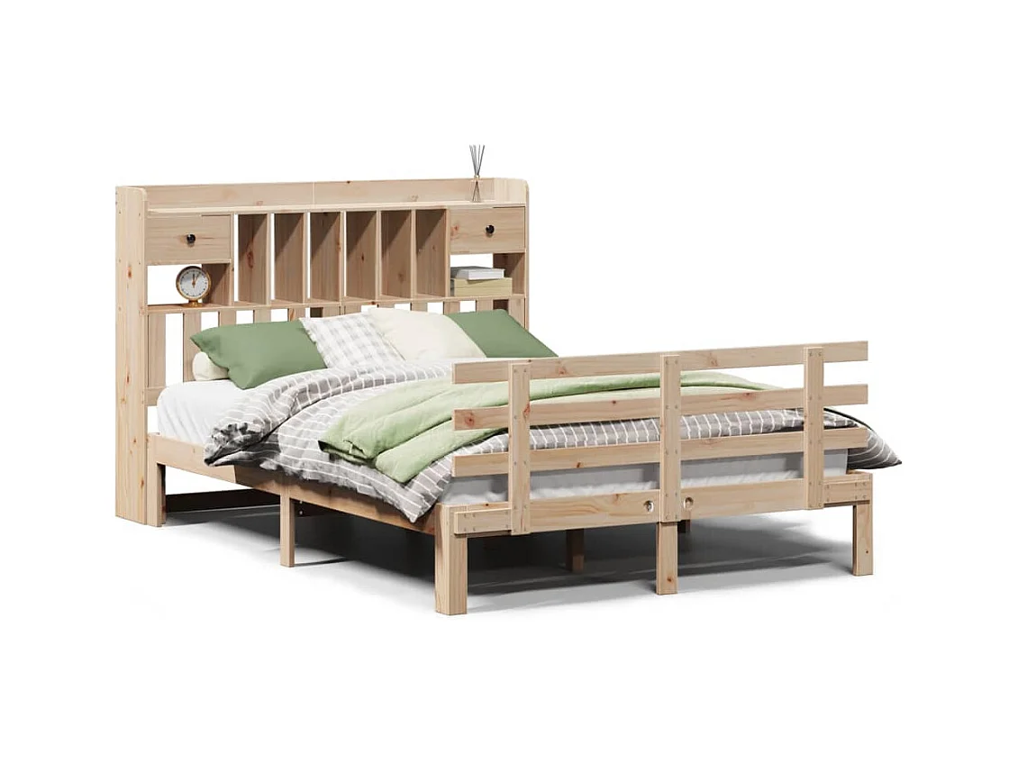 Massivholzbett mit Regal ohne Matratze 150x200 cm Kiefer