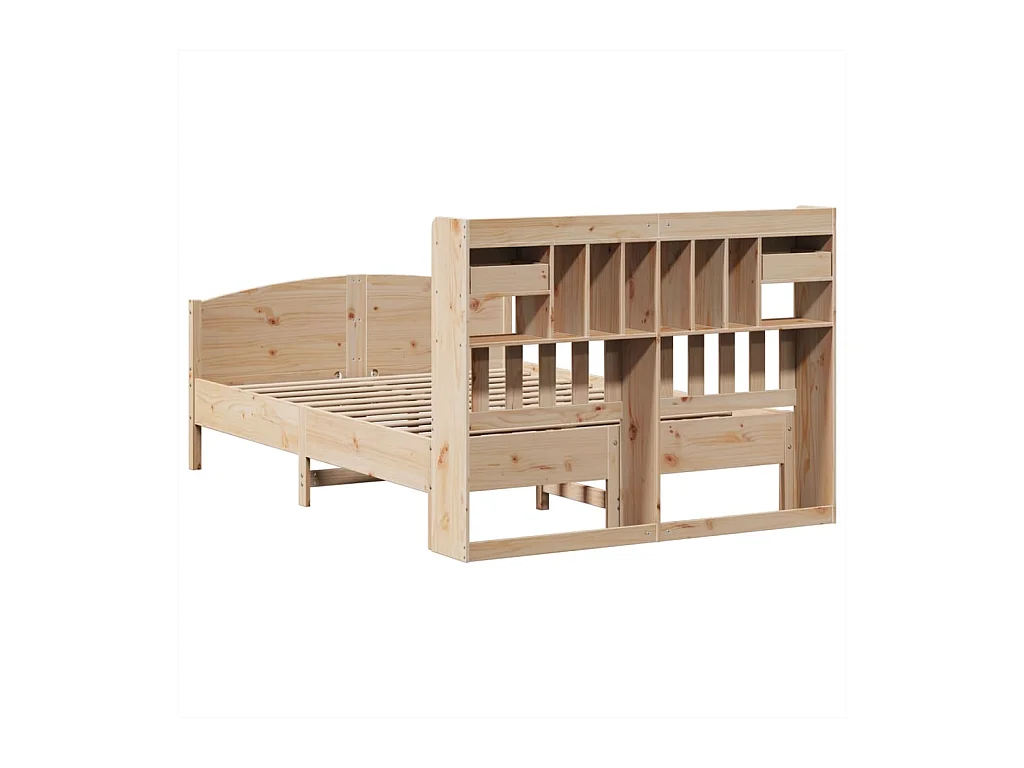 Lit bibliothèque sans matelas 150x200 cm bois massif de pin