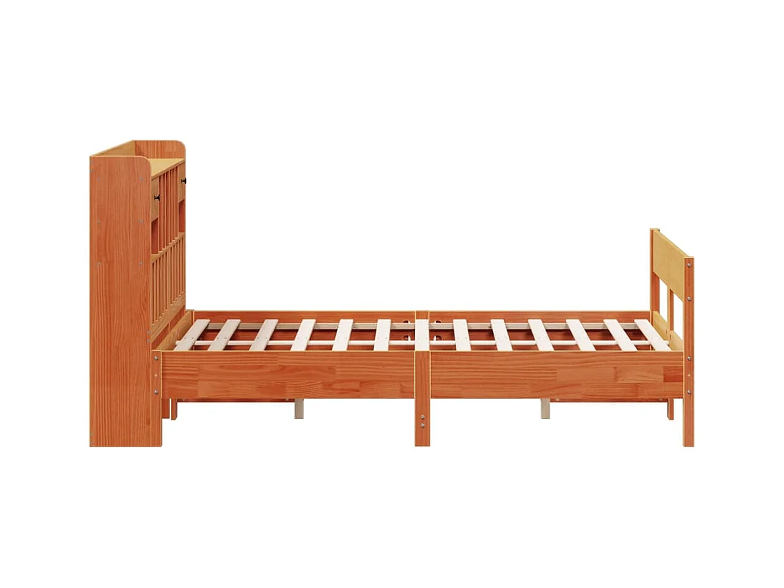 Letto Libreria senza Materasso Marrone Cera 135x190 cm in Pino
