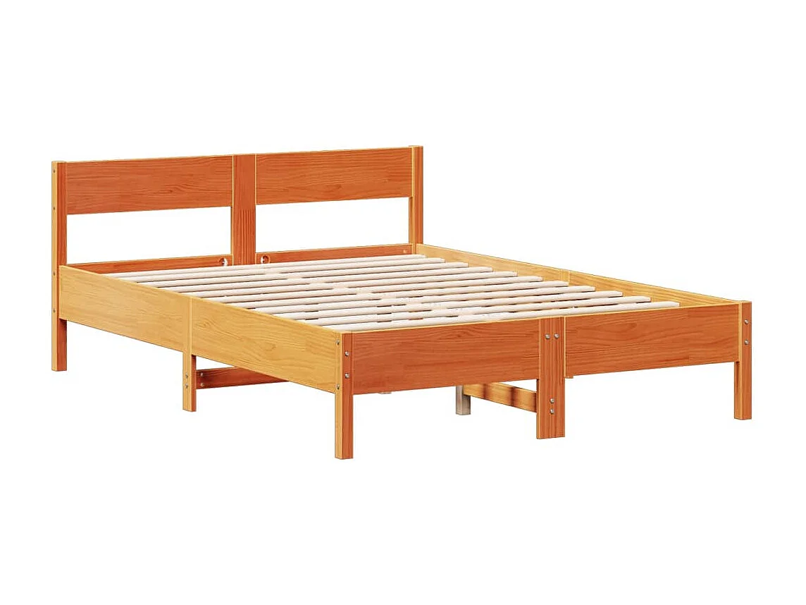 Bed met boekenkast zonder matras grenenhout wasbruin 135x190 cm