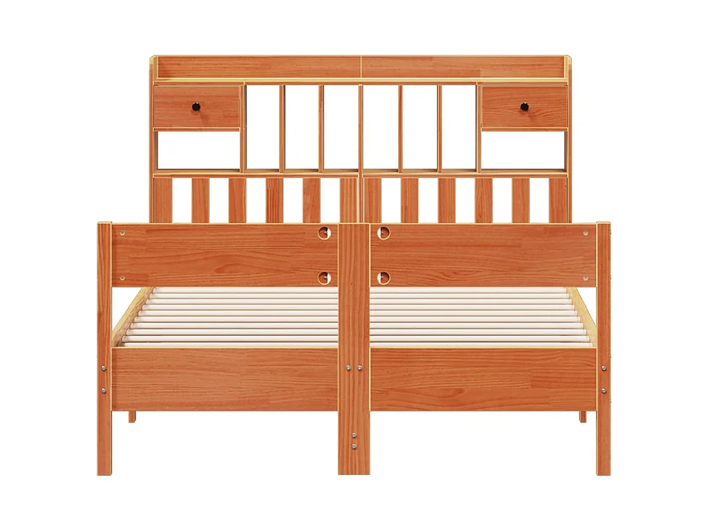 Lit bibliothèque sans matelas cire marron 135x190 cm pin massif