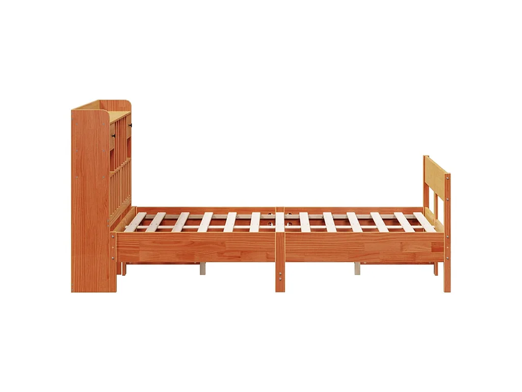 Lit bibliothèque sans matelas cire marron 135x190 cm pin massif