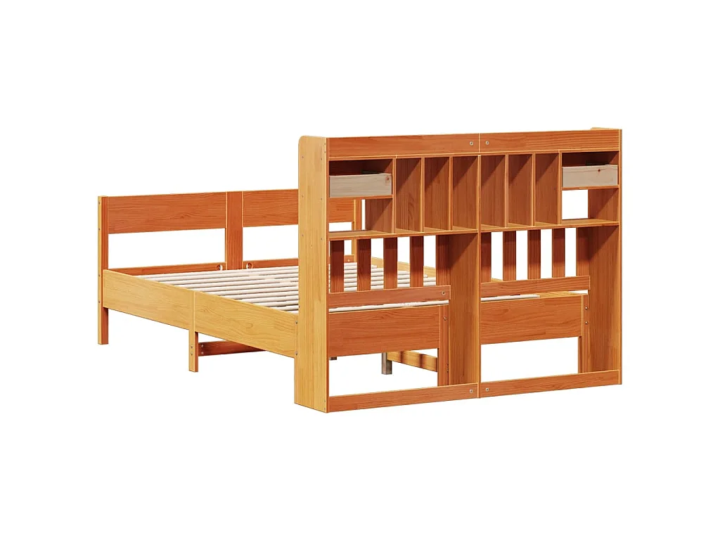 Lit bibliothèque sans matelas cire marron 135x190 cm pin massif