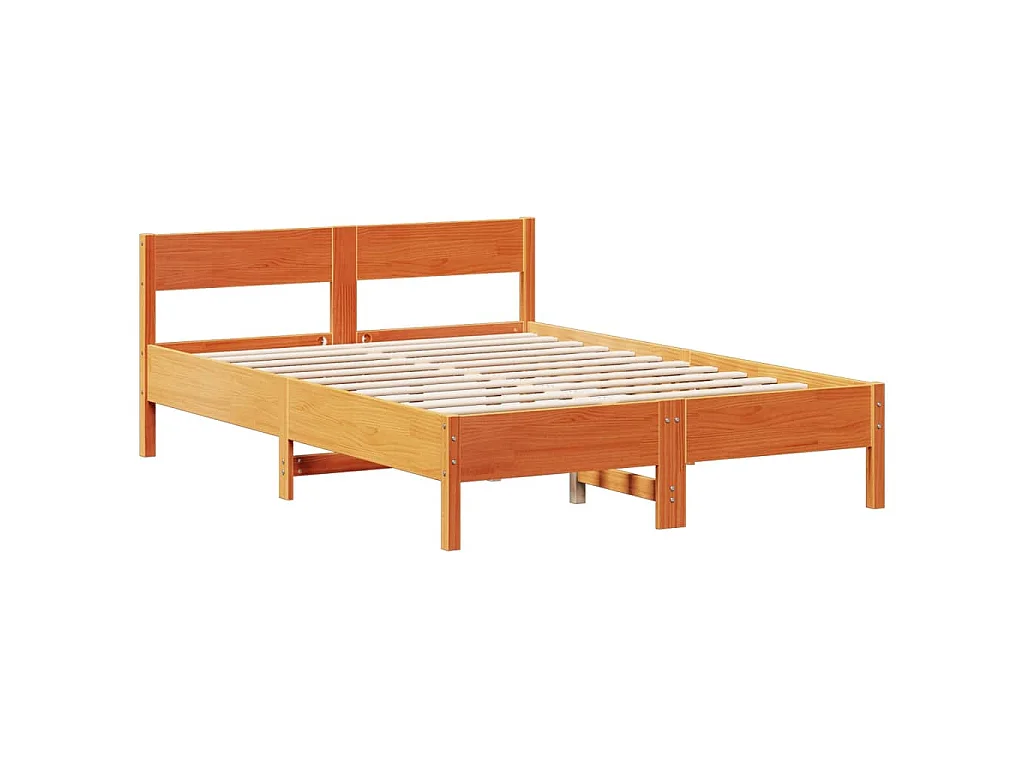 Lit bibliothèque sans matelas cire marron 135x190 cm pin massif