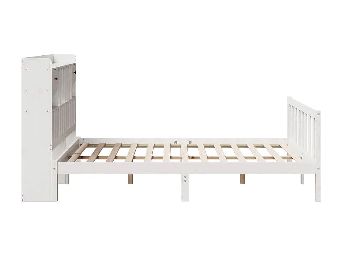 Lit bibliothèque sans matelas blanc 150x200 cm bois pin massif