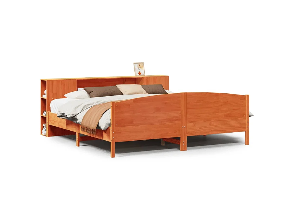 Cama con estantería sin colchón madera maciza marrón 200x200 cm