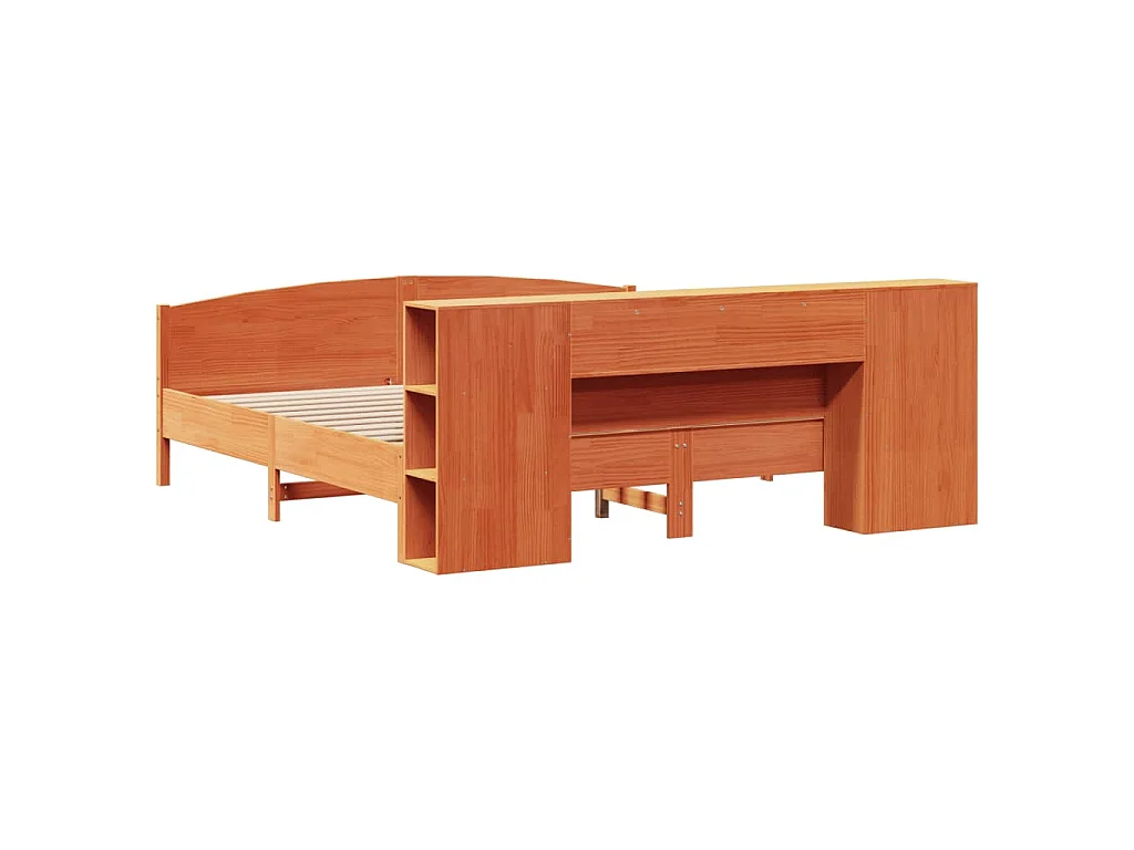 Cama con estantería sin colchón madera maciza marrón 200x200 cm