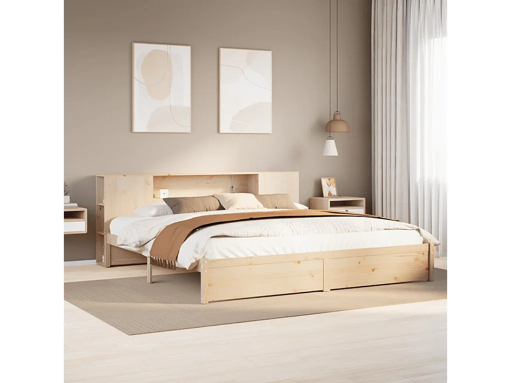 Bed met boekenkast zonder matras massief grenenhout 180x200 cm