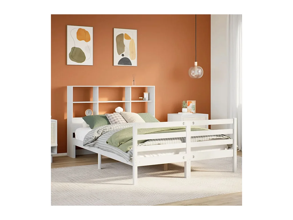 Lit bibliothèque sans matelas blanc 160x200 cm bois pin massif