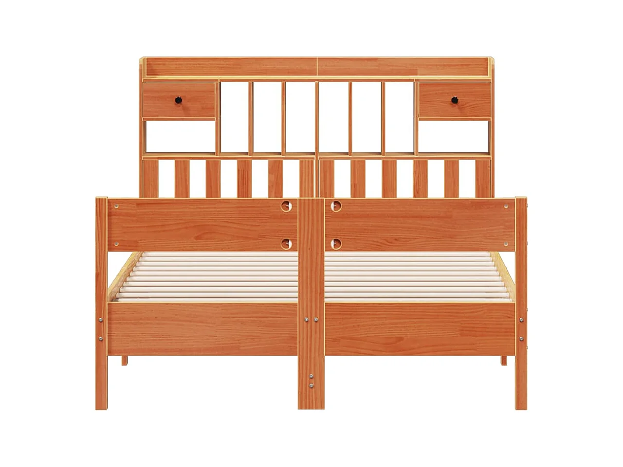 Lit bibliothèque sans matelas cire marron 160x200 cm pin massif