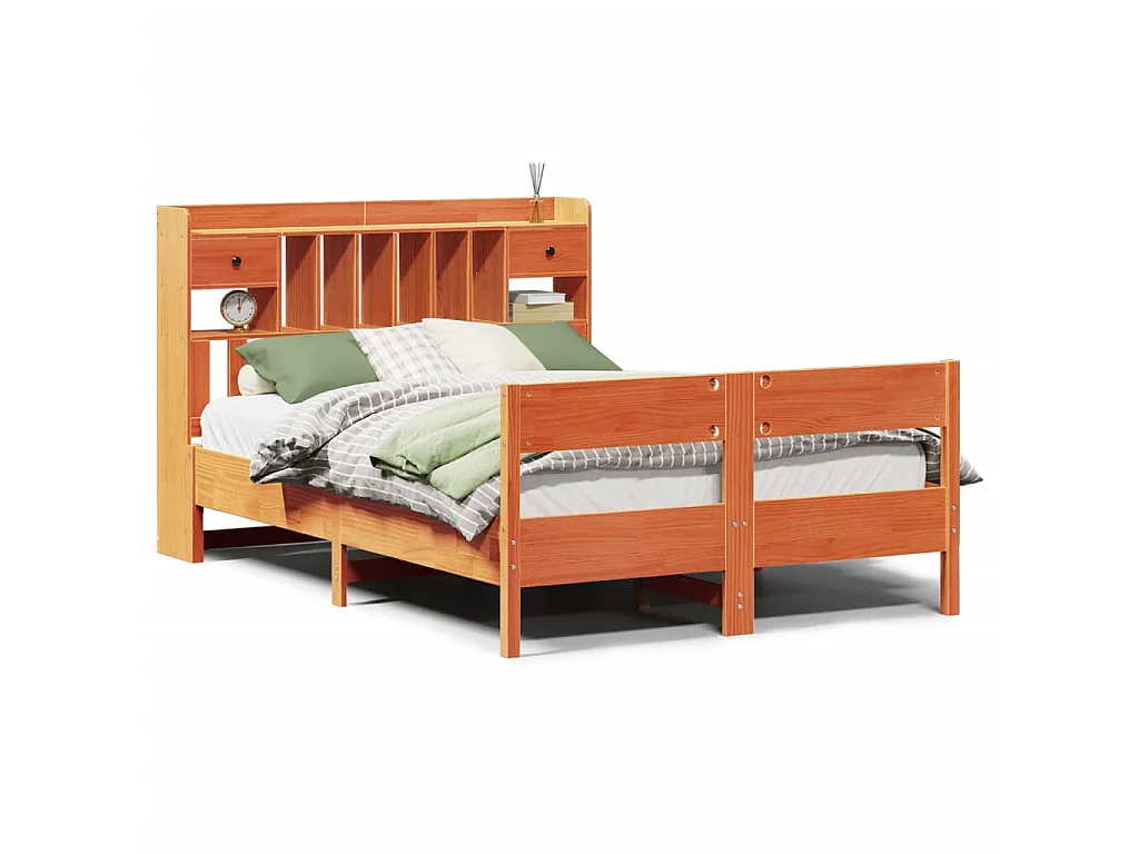 Lit bibliothèque sans matelas cire marron 160x200 cm pin massif
