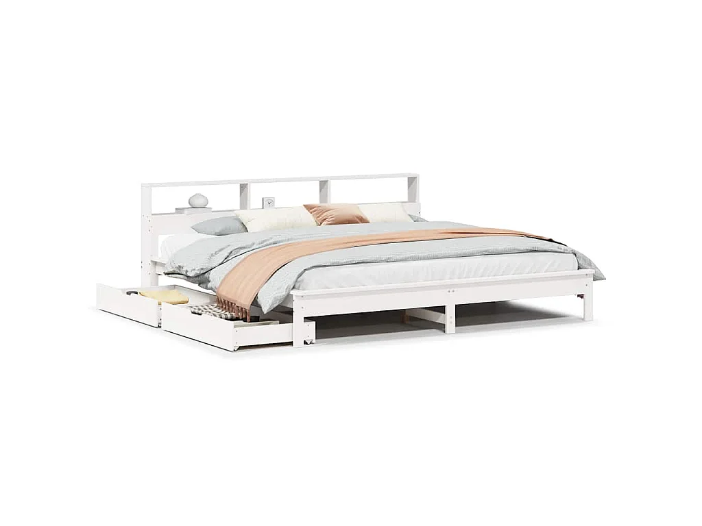 Bed met boekenkast zonder matras grenenhout wit 180x200 cm