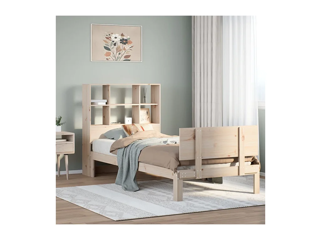 Lit bibliothèque sans matelas 90x200 cm bois de pin massif