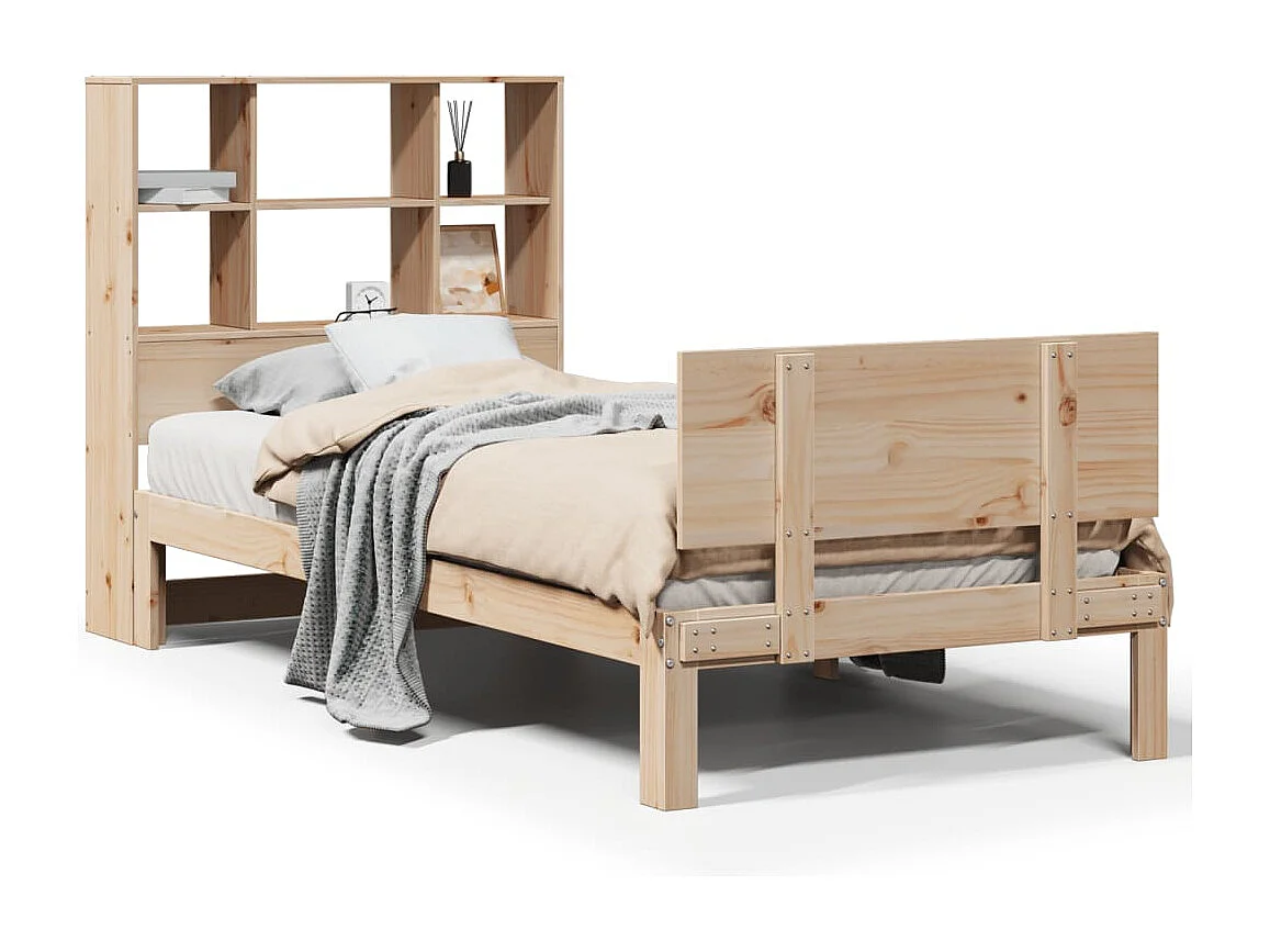 Massivholzbett mit Regal ohne Matratze 90x200 cm Kiefer