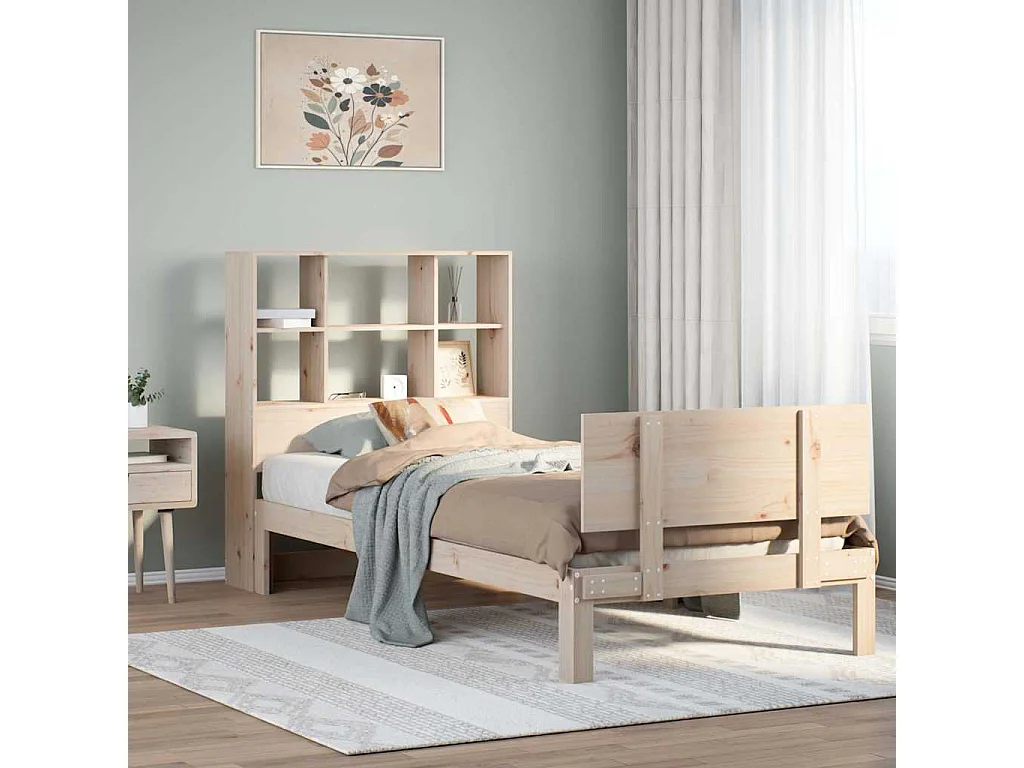Massivholzbett mit Regal ohne Matratze 90x200 cm Kiefer