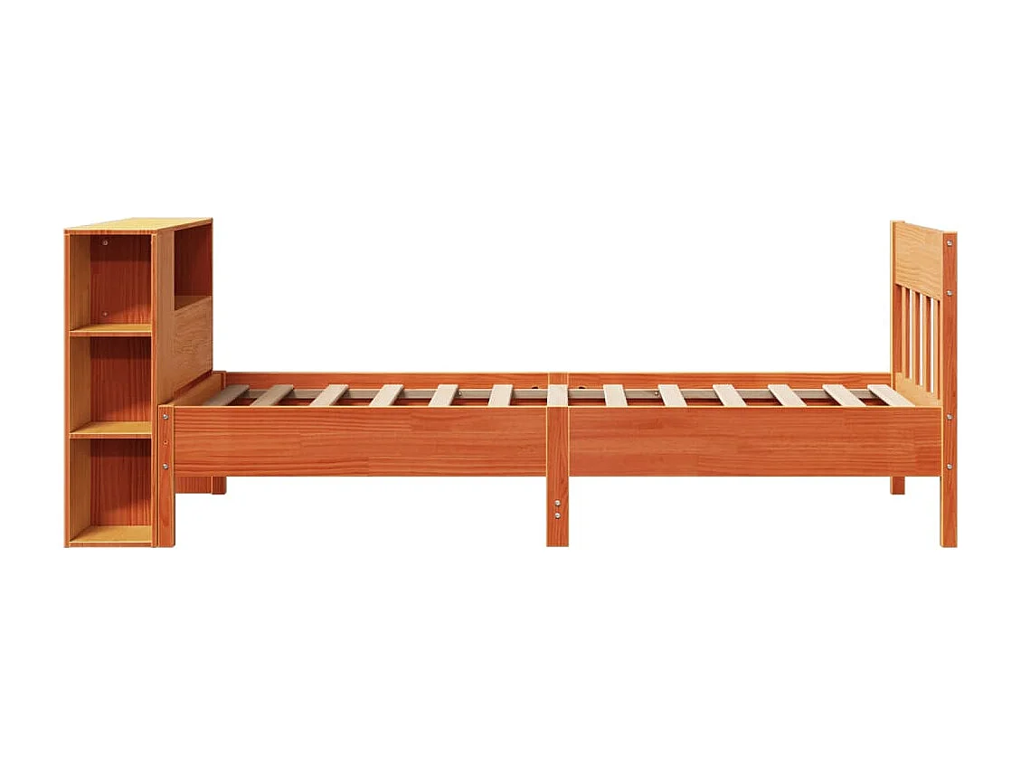 Massivholzbett mit Regal ohne Matratze Wachsbraun 100x200 cm