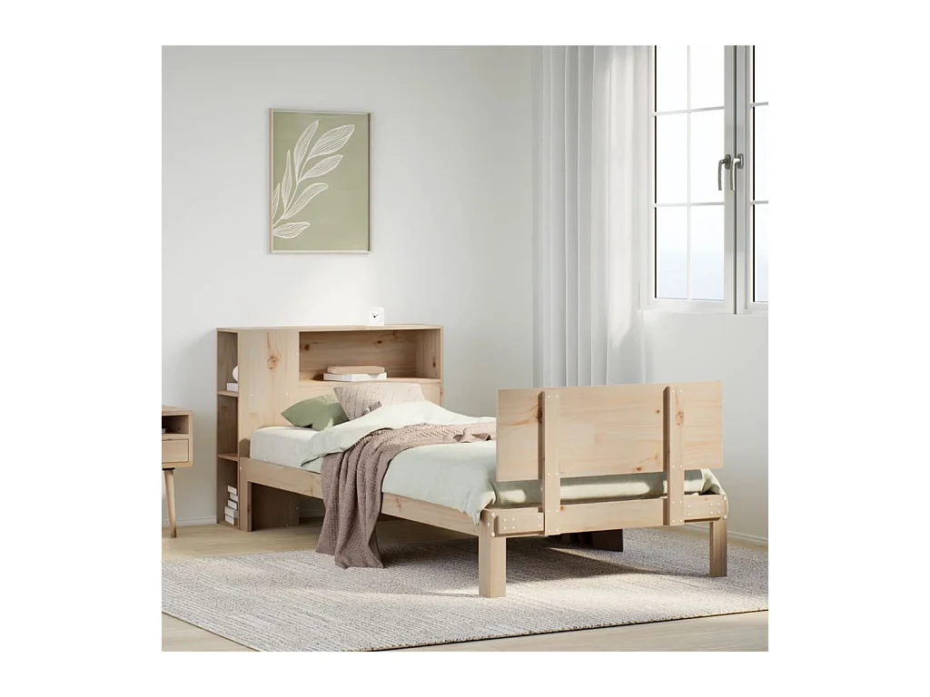 Bed met boekenkast zonder matras massief grenenhout 100x200 cm